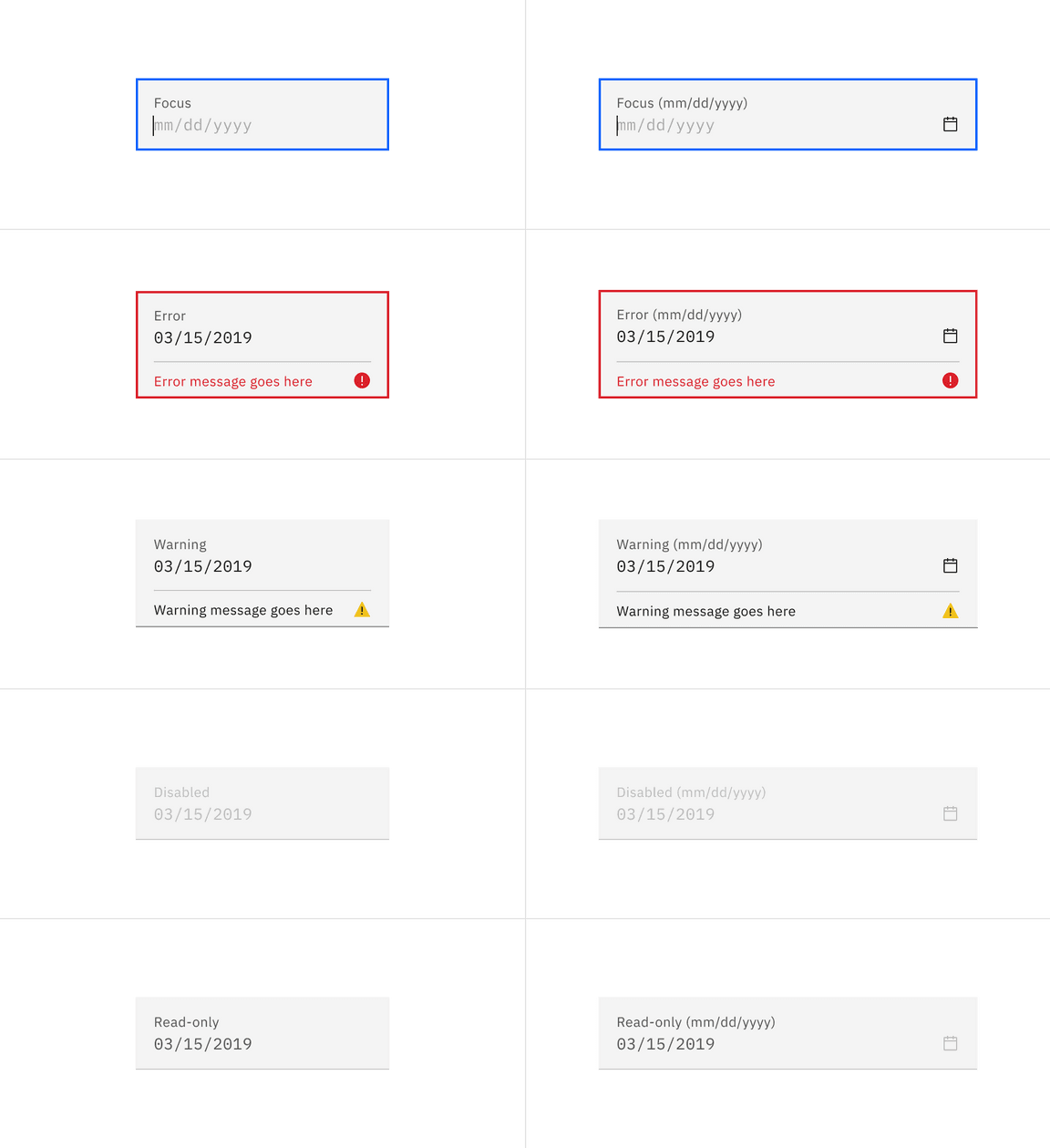 Fluid date picker input states